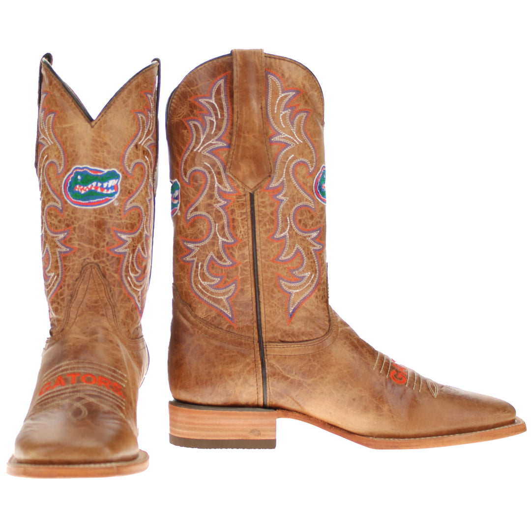 Men's University of Florida Gators Tan Leather Square Toe Cowboy Boots by Vaccari