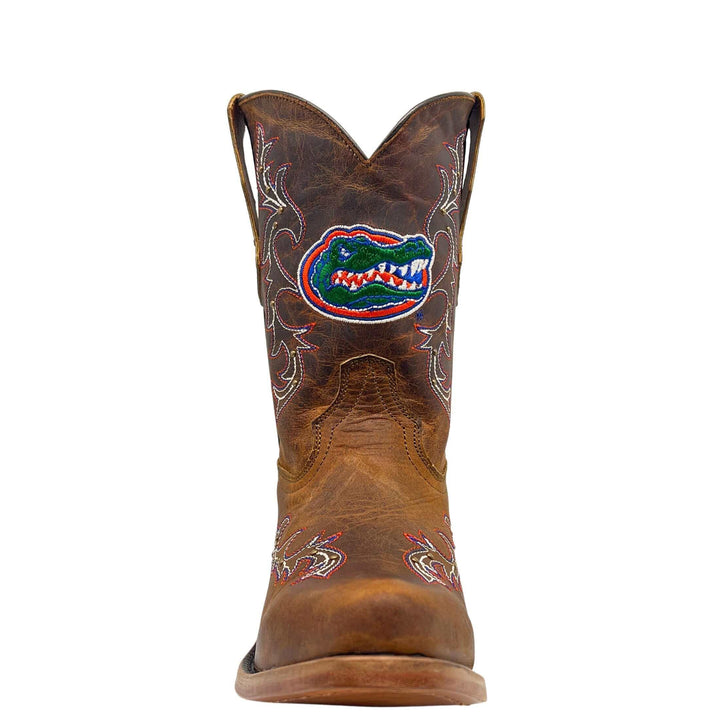 Kids University of Florida Gators Cowgirl Boots | Gold studs Tan Snip Toe Boots | Officially Licensed | Amelia