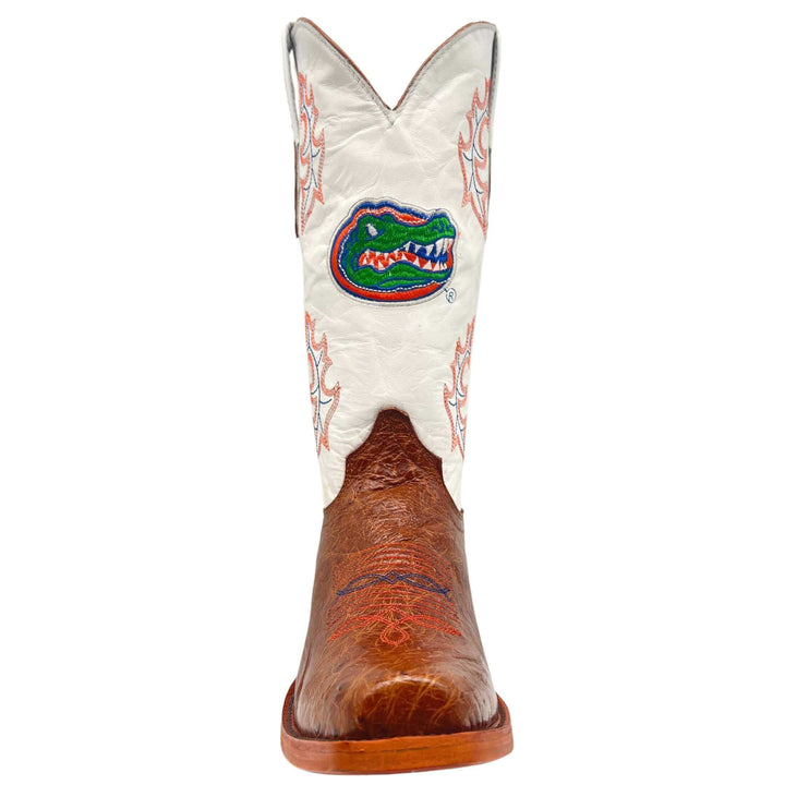 Men's University of Florida Gators Cowboy Boots | Cognac JW toe Smooth Ostrich Boots | Officially Licensed | Brooks