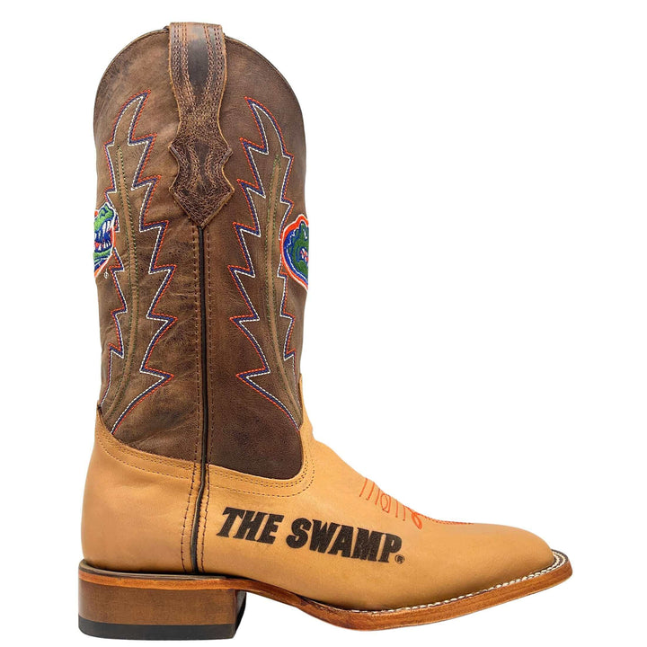 Men's University of Florida Gators Cowboy Boots | Tan/Mocha Broad Square Boots | Officially Licensed | Weston