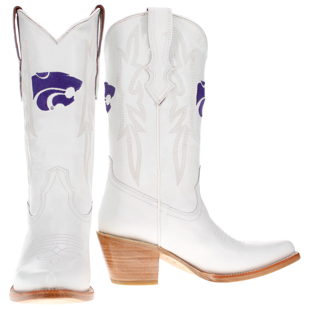 Women's Kansas State University Wildcats All White Pointed Toe Cowgirl Boots Leighton Vaccari University