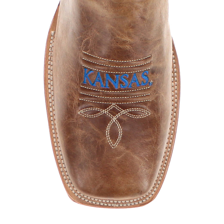 Men's University of Kansas Tan Sqaure Toe Cowboy Boots by Vaccari