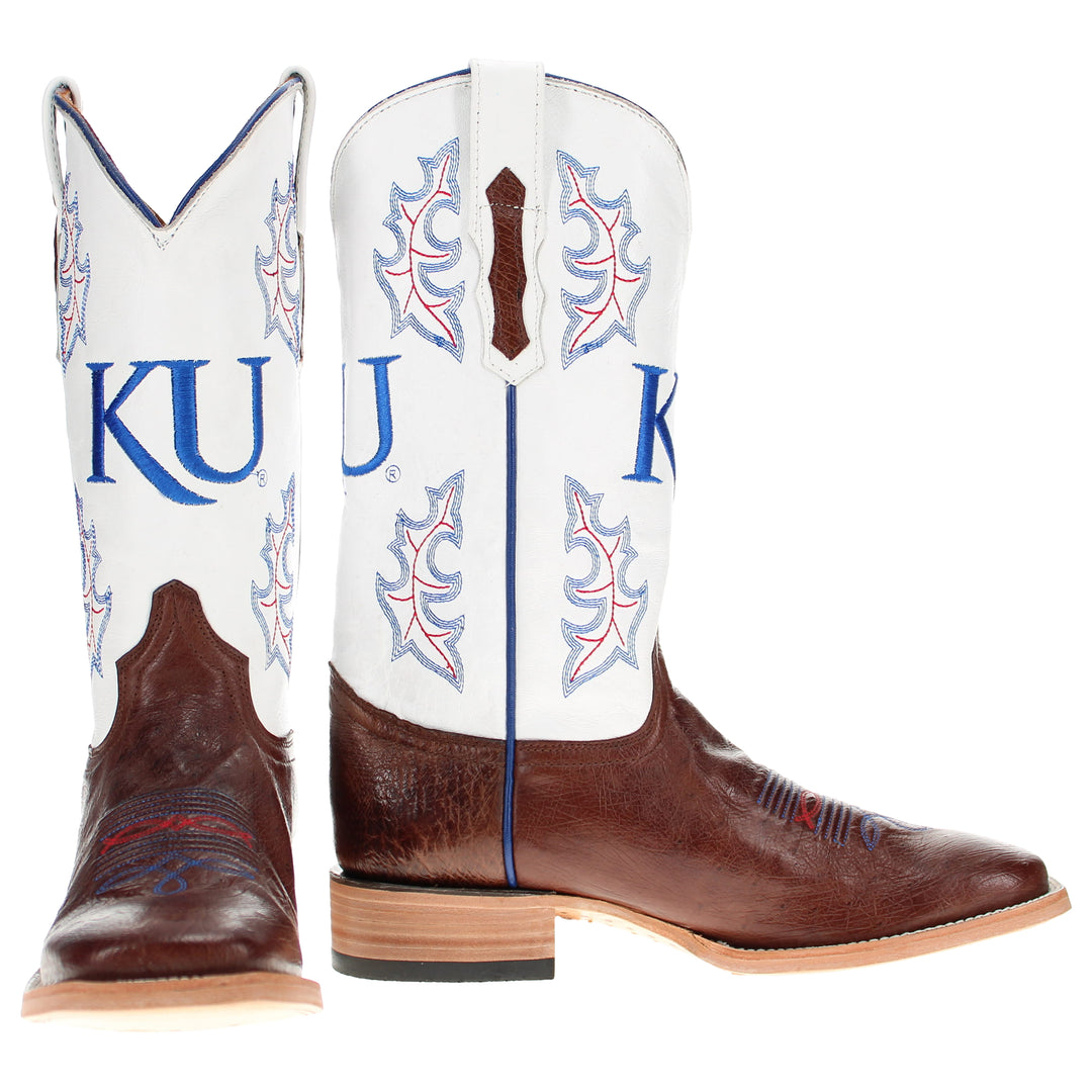 Men's University of Kansas Jayhawks Mocha Broad Square Smooth Ostrich Cowboy Boots Brooks by Vaccari