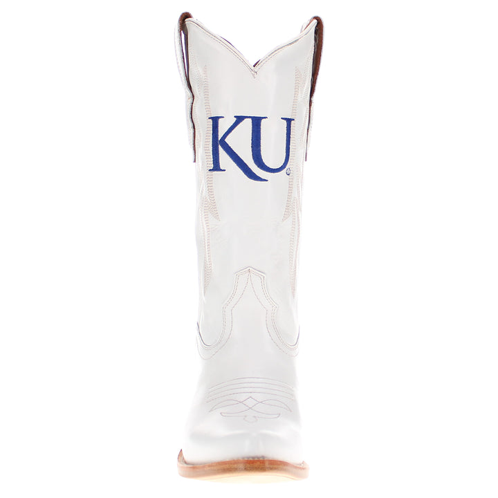 Women's University of kansas All White Pointed Toe Cowgirl Boots Leighton Vaccari University