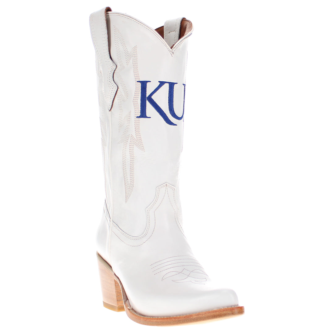 Women's University of kansas All White Pointed Toe Cowgirl Boots Leighton Vaccari University