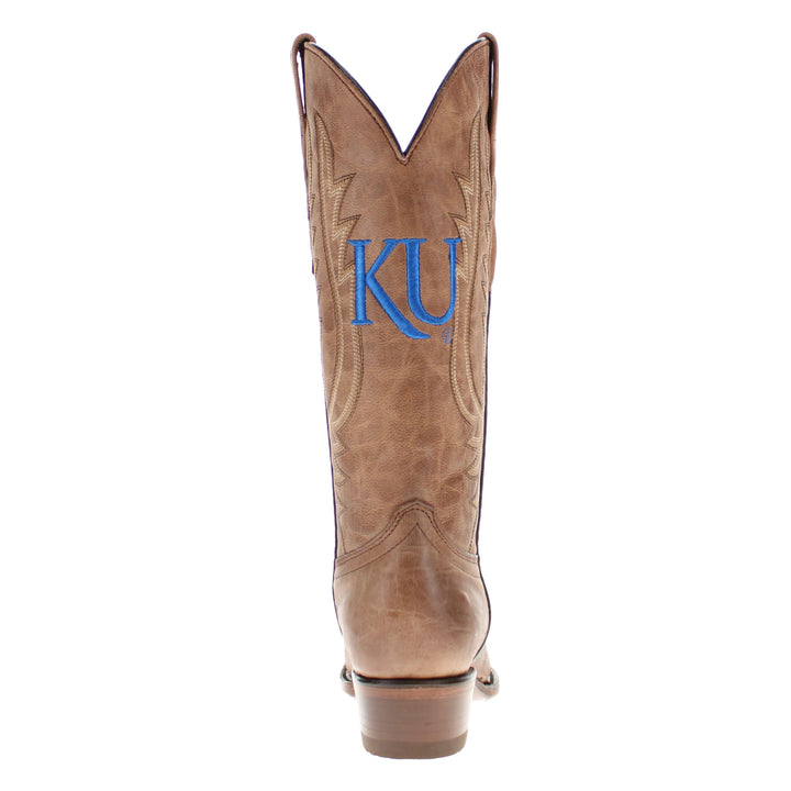 Women's University of Kansas Jayhawks Tan Leather Snip Toe Cowgirl Boots by Vaccari