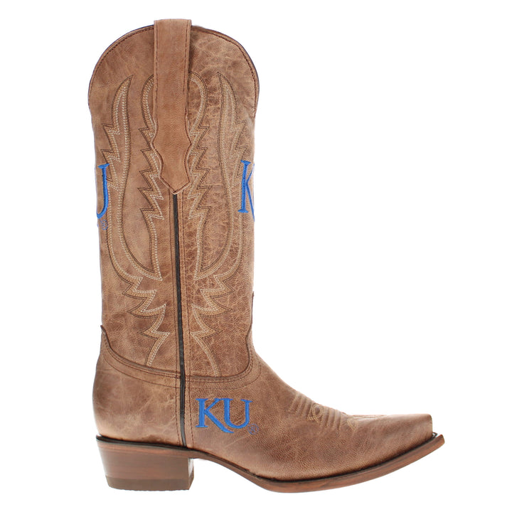 Women's University of Kansas Jayhawks Tan Leather Snip Toe Cowgirl Boots by Vaccari