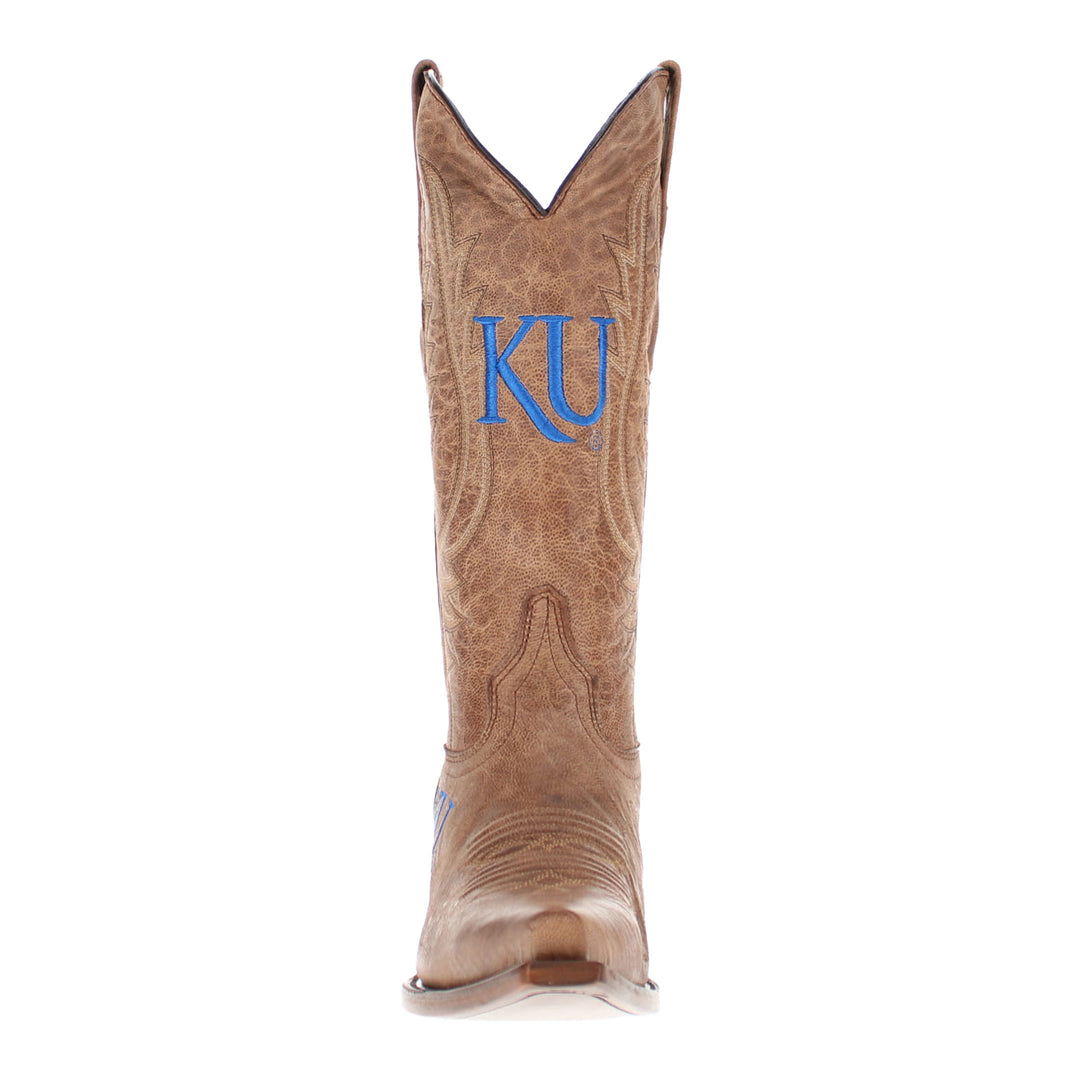 Women's University of Kansas Jayhawks Tan Leather Snip Toe Cowgirl Boots by Vaccari