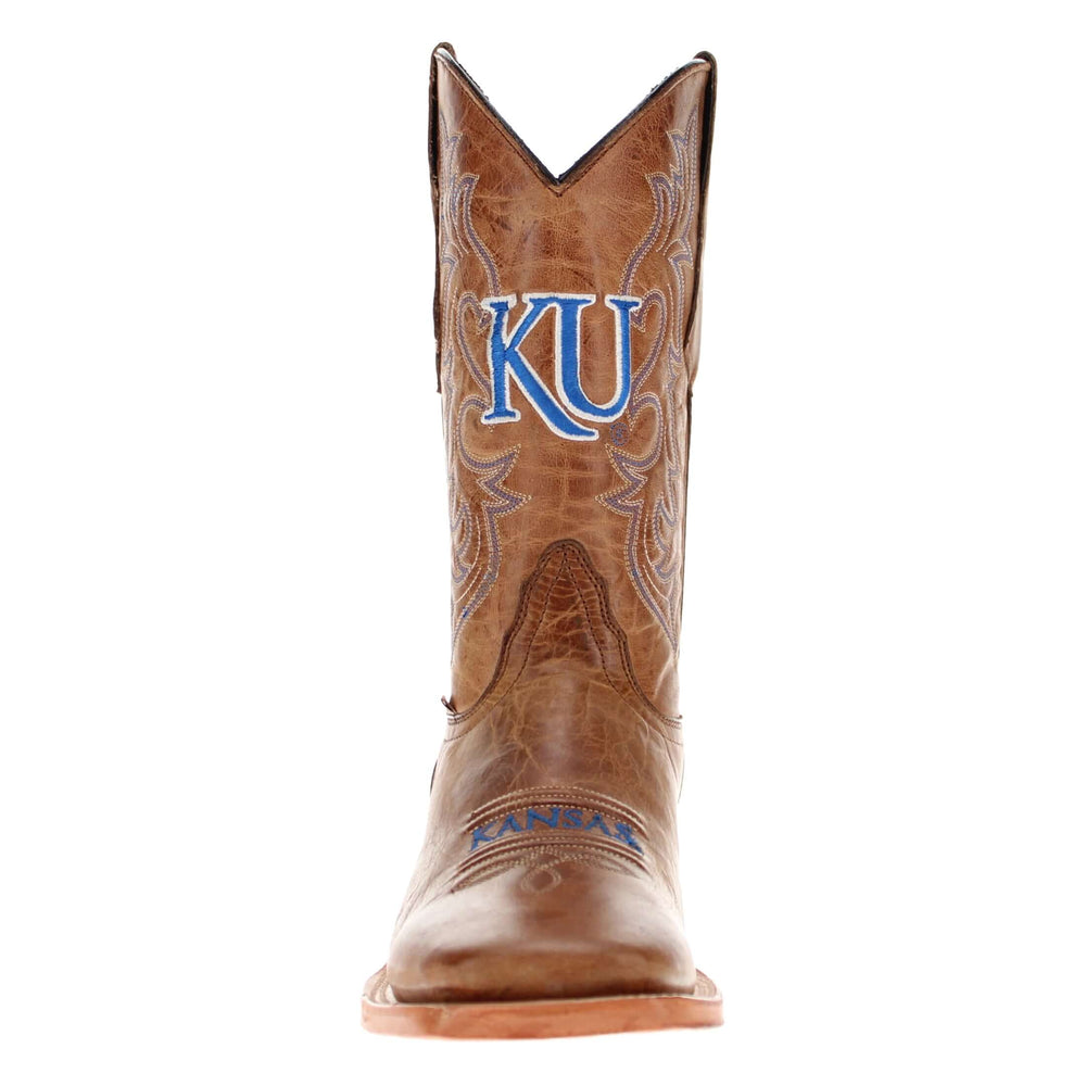 Men's University of Kansas Jayhawks Tan Leather Square Toe Cowboy Boots by Vaccari