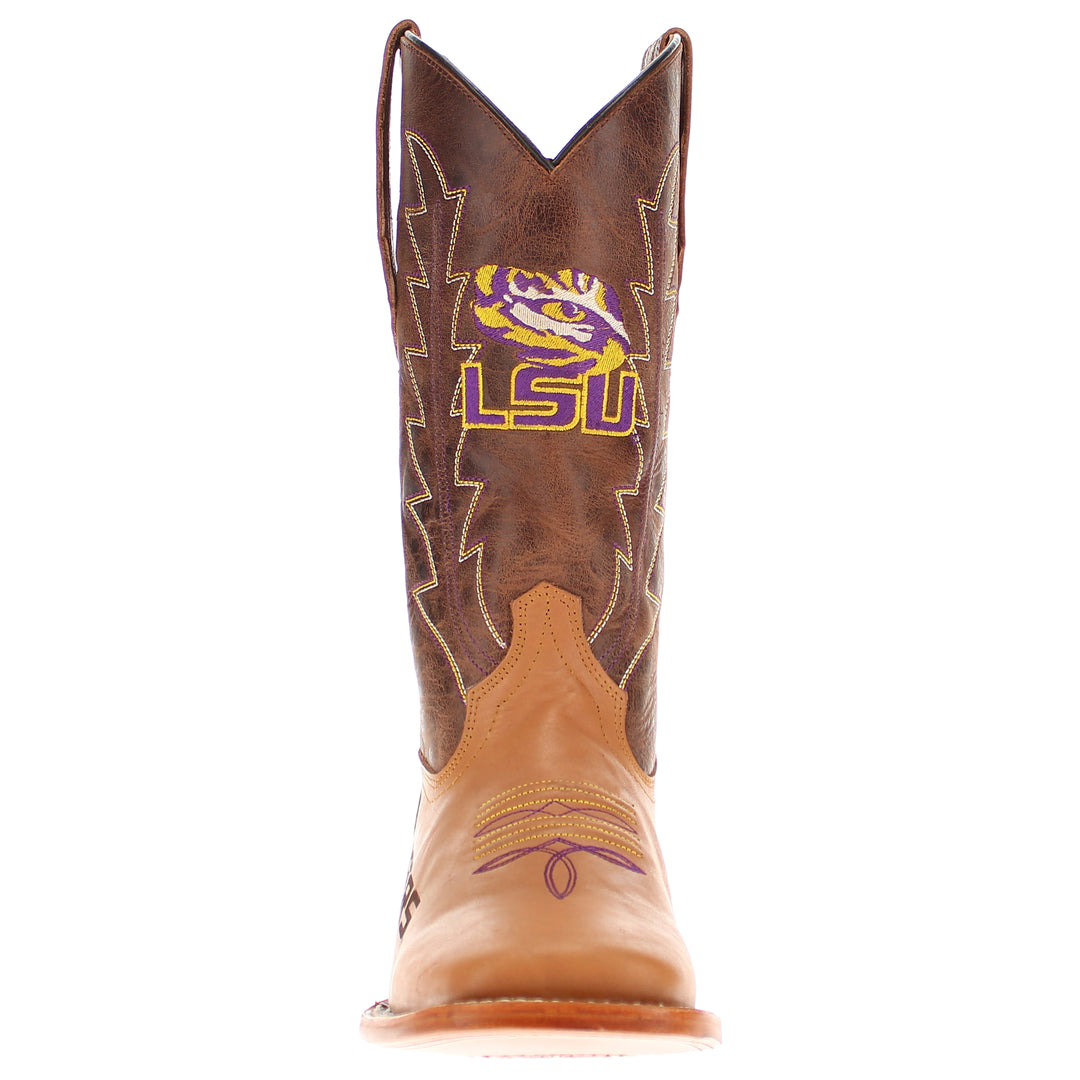 Men's Louisiana State University Tigers Tan/Mocha Broad Square Cowboy Boots Weston by Vaccari