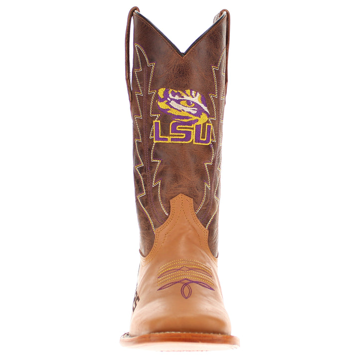 Men's Louisiana State University Tigers Tan/Mocha Broad Square Cowboy Boots Weston by Vaccari