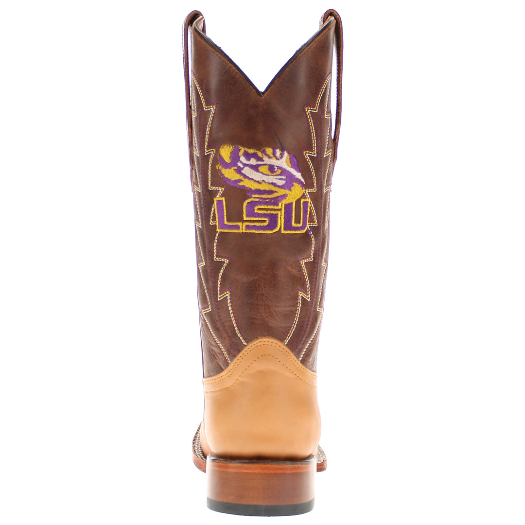 Men's Louisiana State University Tigers Tan/Mocha Broad Square Cowboy Boots Weston by Vaccari