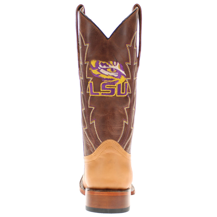 Men's Louisiana State University Tigers Tan/Mocha Broad Square Cowboy Boots Weston by Vaccari