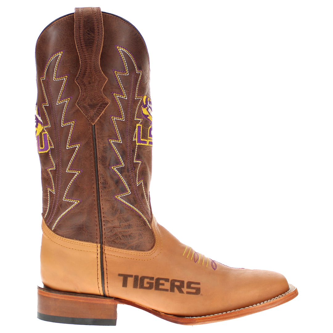 Men's Louisiana State University Tigers Tan/Mocha Broad Square Cowboy Boots Weston by Vaccari