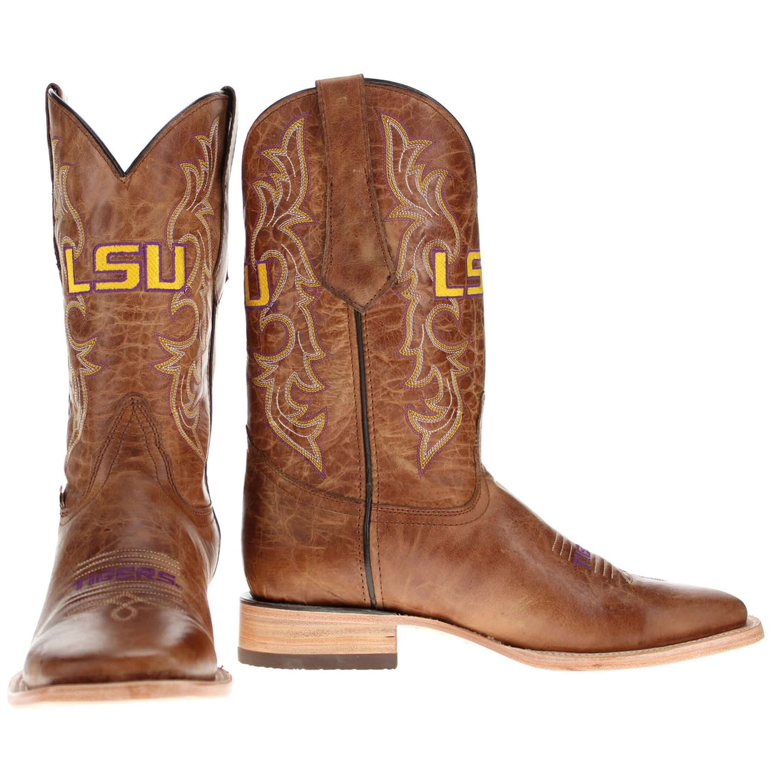 Men's LSU Tigers Tan Leather Square Toe Cowboy Boots by Vaccari