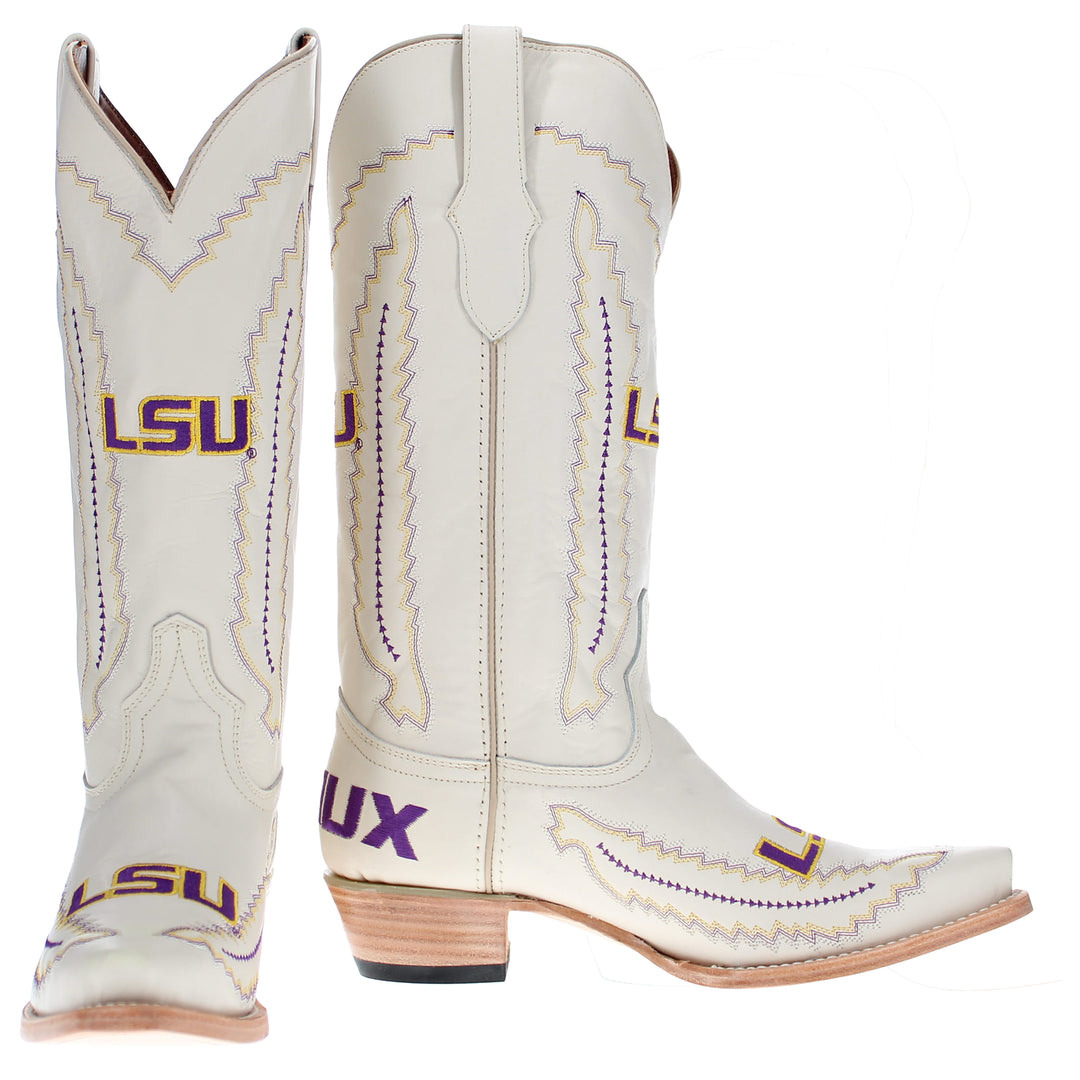 Women's Louisiana State University Tigers Bone Snip Toe Cowgirl Boots Naomi by Vaccari