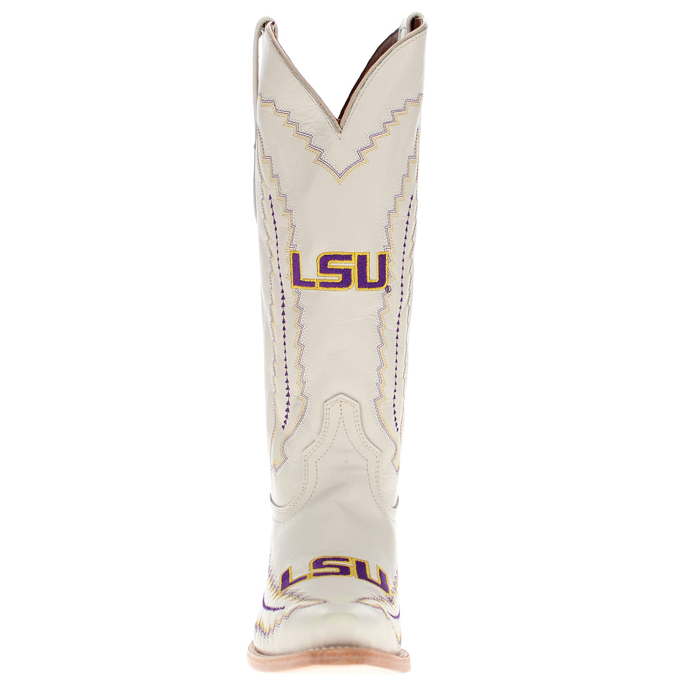 Women's Louisiana State University Tigers Bone Snip Toe Cowgirl Boots Naomi by Vaccari