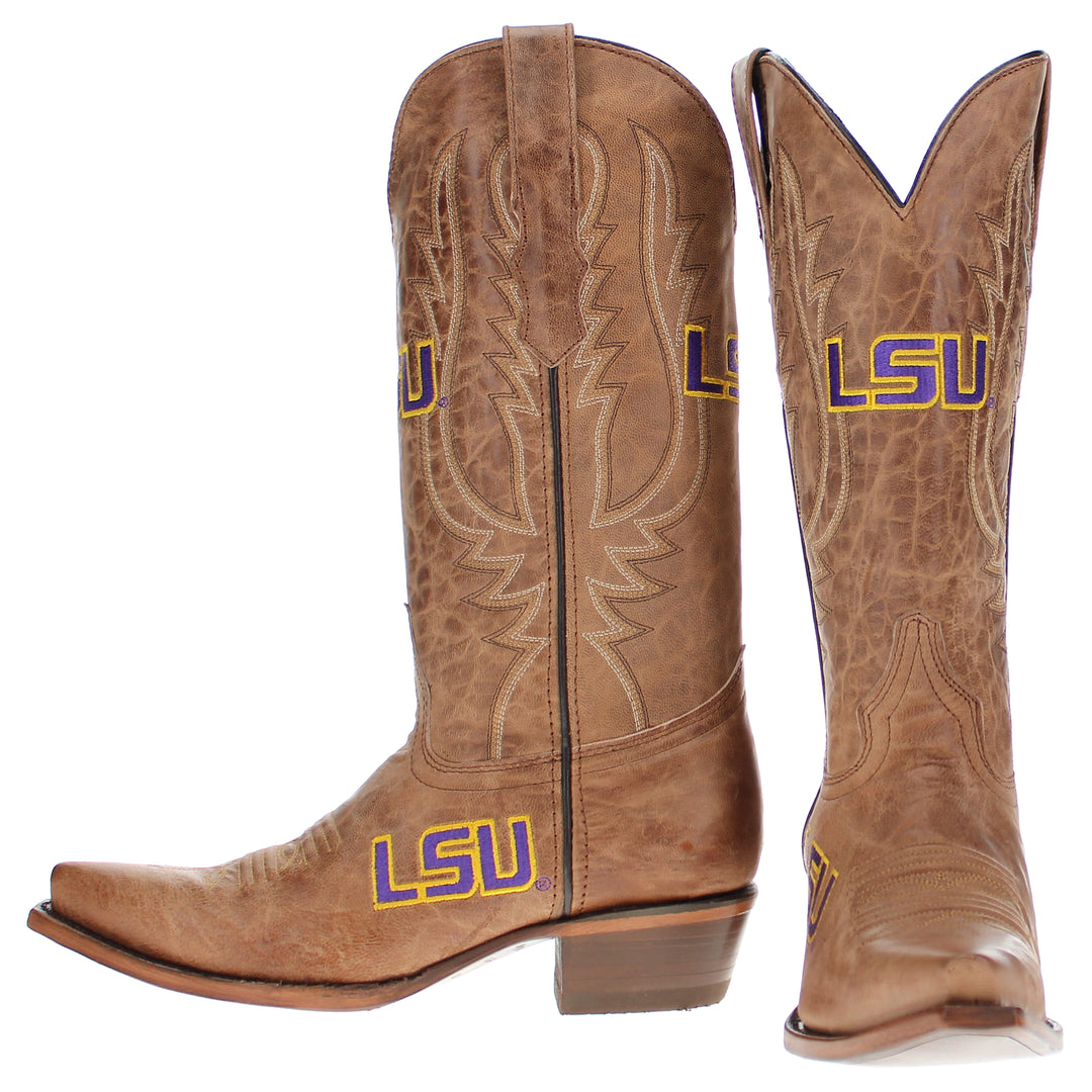 Women's LSU Tigers Tan Leather Snip Toe Cowgirl Boots by Vaccari