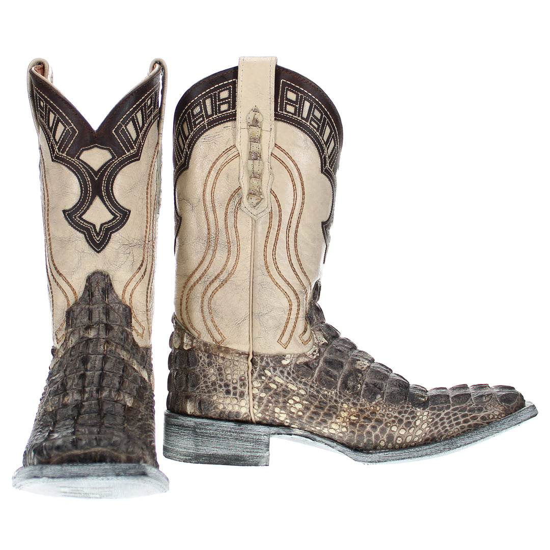 Mens Natural American Alligator Hornback Square Toe Cowboy Boots by Vaccari