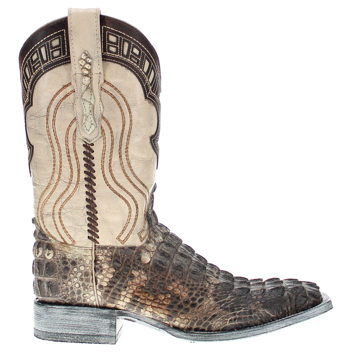 Mens Natural American Alligator Hornback Square Toe Cowboy Boots by Vaccari