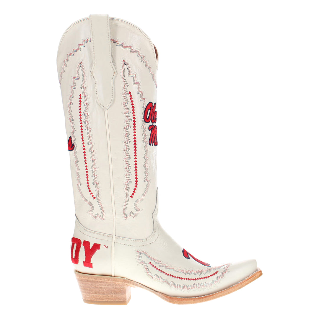 Women's University of Mississippi Bone Snip Toe Cowgirl Boots Naomi by Vaccari