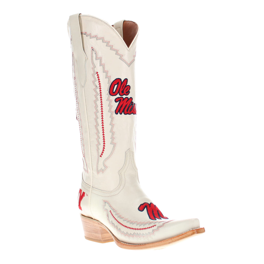 Women's University of Mississippi Bone Snip Toe Cowgirl Boots Naomi by Vaccari