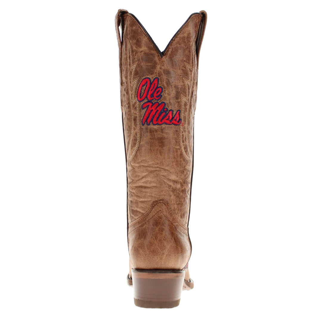 Women's University of Mississippi Ole Miss Tan Leather Snip Toe Cowgirl Boots by Vaccari