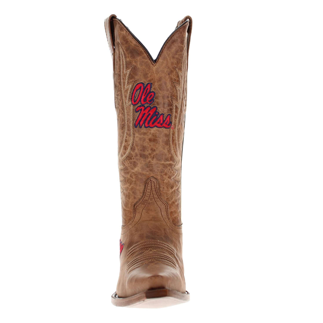 Women's University of Mississippi Ole Miss Tan Leather Snip Toe Cowgirl Boots by Vaccari