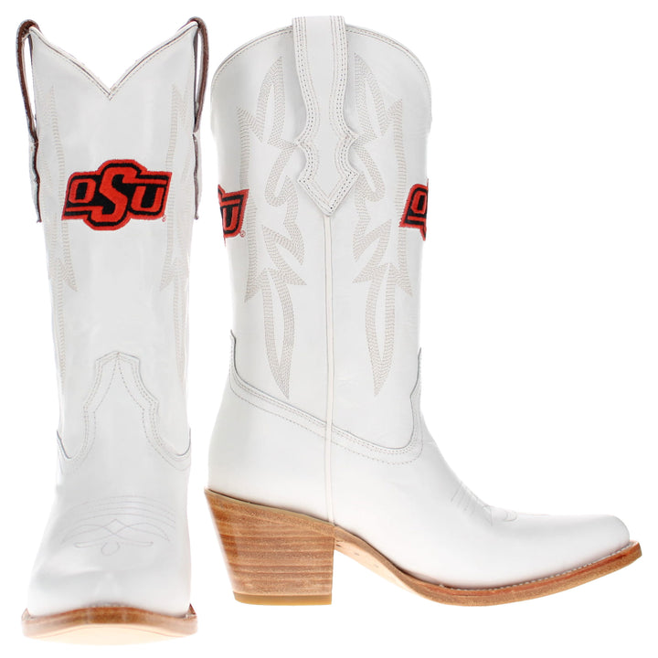 Women's Oklahoma State University All White Pointed Toe Cowgirl Boots Leighton Vaccari University