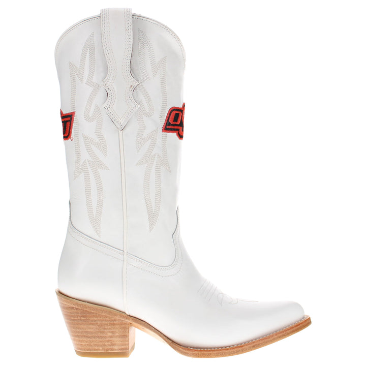 Women's Oklahoma State University All White Pointed Toe Cowgirl Boots Leighton Vaccari University