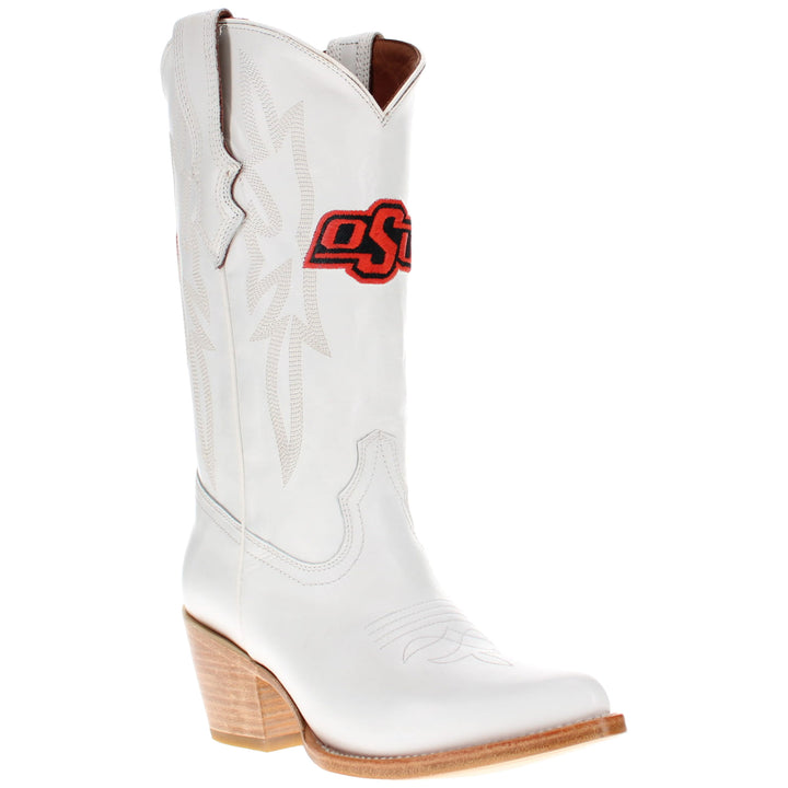 Women's Oklahoma State University All White Pointed Toe Cowgirl Boots Leighton Vaccari University