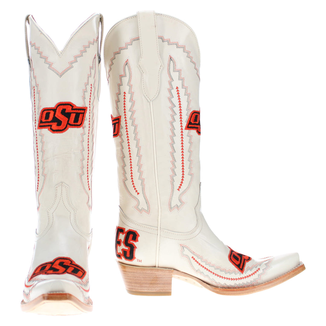 Women's Oklahoma State University Bone Snip Toe Cowgirl Boots Naomi by Vaccari