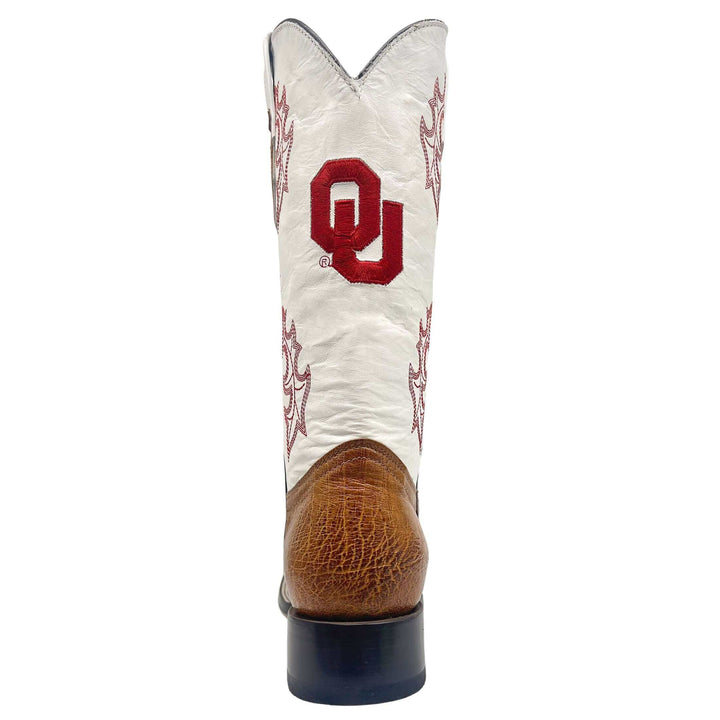 Men's University of Oklahoma Sooners Cowboy Boots | Tan Broad Square/JW toe Smooth Ostrich Boots | Officially Licensed | Brooks #select-a-toe_jw
