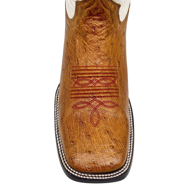  Men's University of Oklahoma Sooners Cowboy Boots | Tan Broad Square/JW toe Smooth Ostrich Boots | Officially Licensed | Brooks #select-a-toe_square