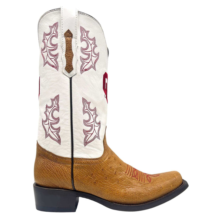 Men's University of Oklahoma Sooners Cowboy Boots | Tan Broad Square/JW toe Smooth Ostrich Boots | Officially Licensed | Brooks #select-a-toe_jw