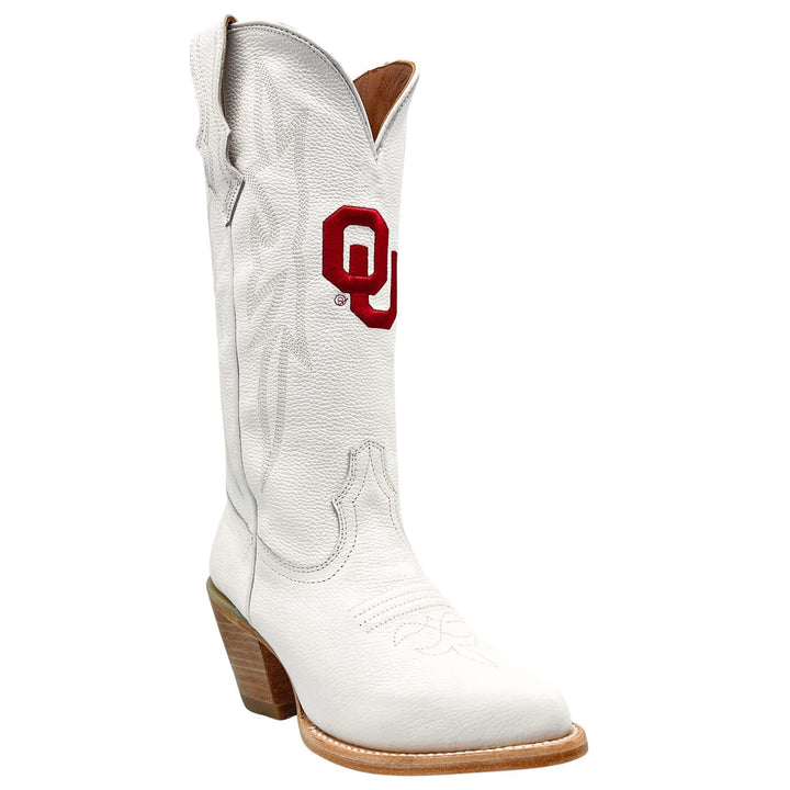 Women's University of Oklahoma Sooners All White Pointed Toe Less Than Prefect Cowgirl Boots Leighton by Vaccari