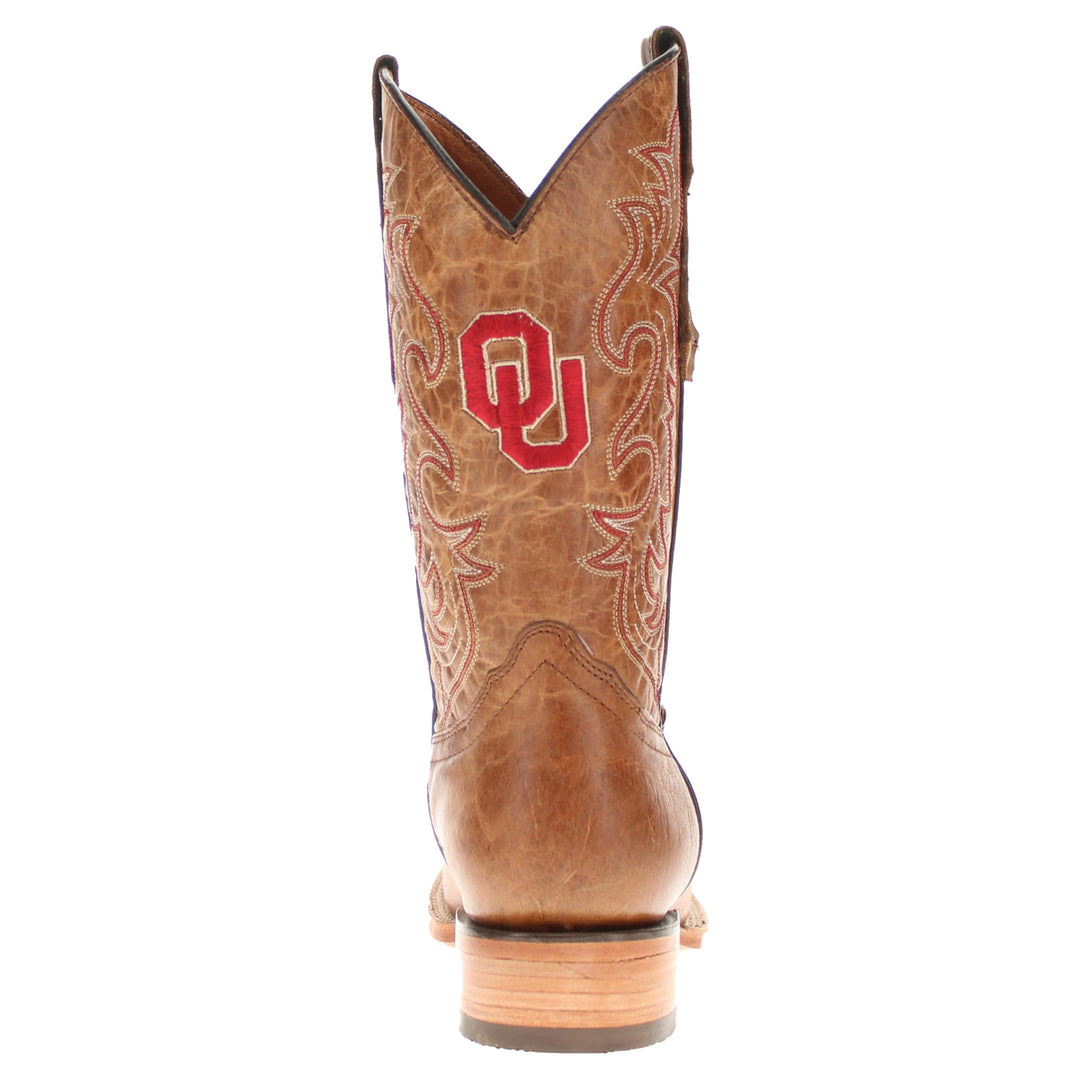 Men's University of Oklahoma Sooners Tan Leather Square Toe Cowboy Boots by Vaccari