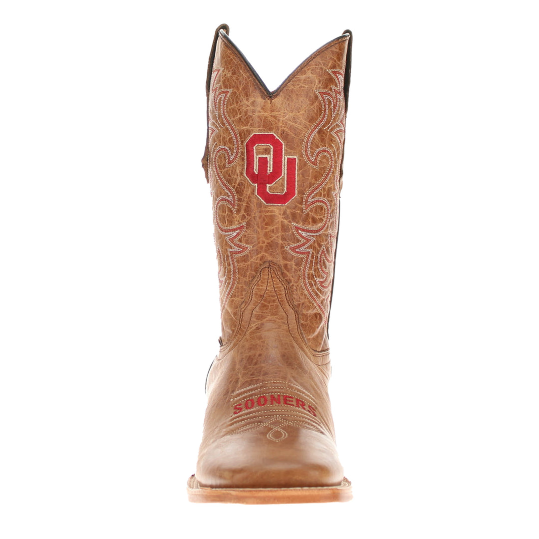 Men's University of Oklahoma Sooners Tan Leather Square Toe Cowboy Boots by Vaccari