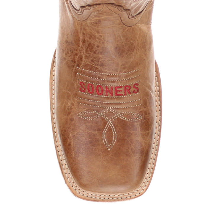 Men's University of Oklahoma Sooners Tan Leather Square Toe Cowboy Boots by Vaccari