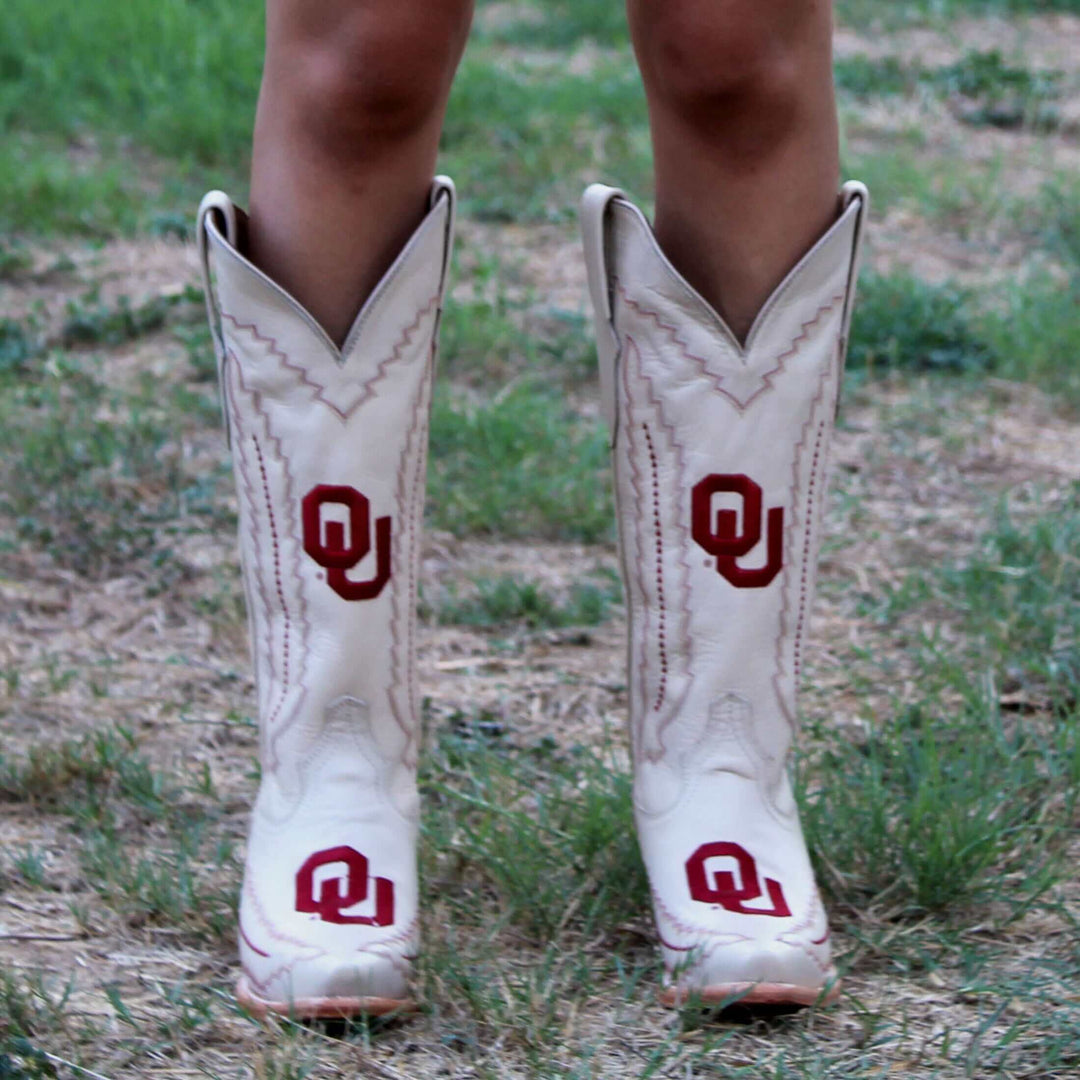 Women's University of Oklahoma Sooners Bone Snip Toe Cowgirl Boots Naomi by Vaccari