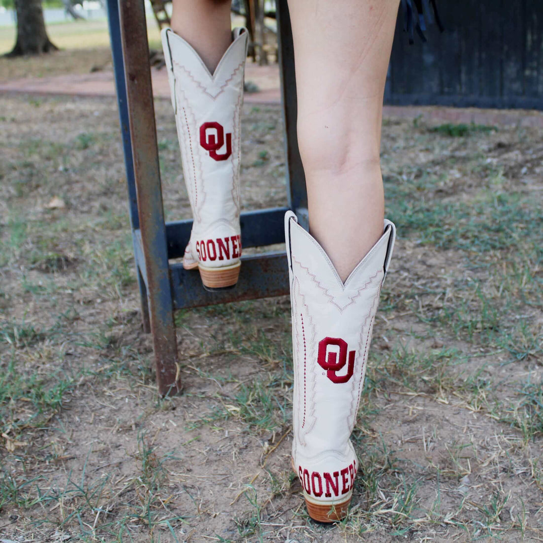 Women's University of Oklahoma Sooners Bone Snip Toe Cowgirl Boots Naomi by Vaccari