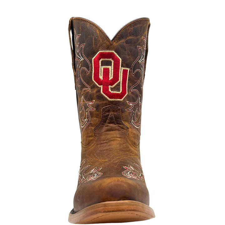 Kids University of Oklahoma Sooners Cowgirl Boots | Gold studs Tan Snip Toe Boots | Officially Licensed | Amelia