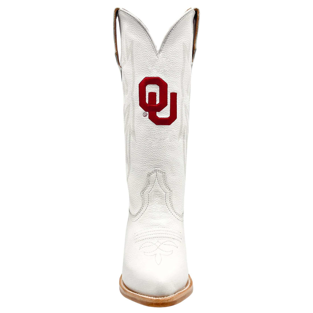 Women's University of Oklahoma Sooners All White Pointed Toe Less Than Prefect Cowgirl Boots Leighton by Vaccari
