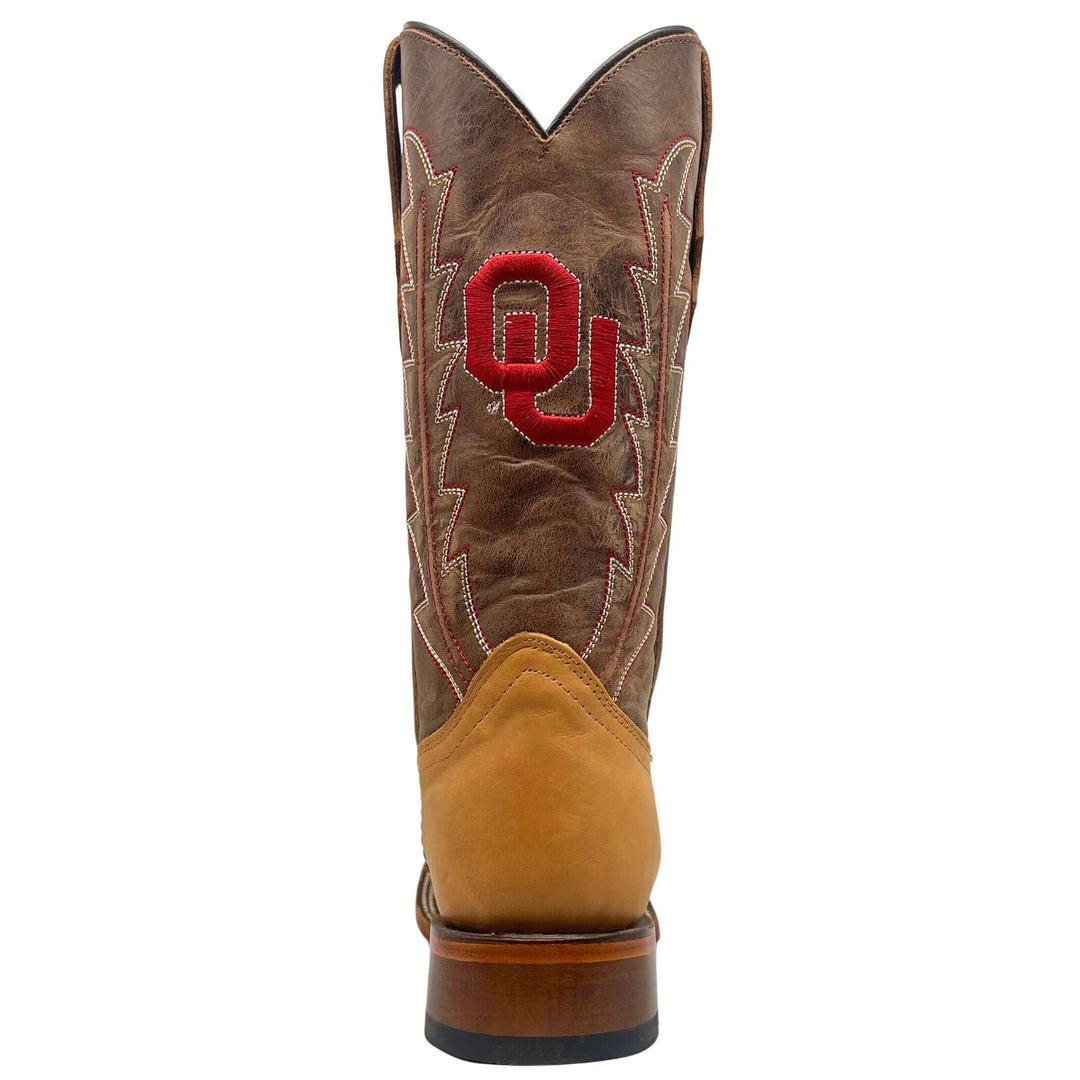Men's University of Oklahoma Sooners Cowboy Boots | Tan/Mocha Broad Square Boots | Officially Licensed | Weston