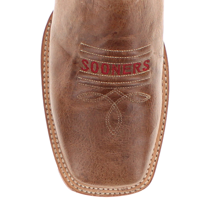 Men's University of Oklahoma Sooners Tan Leather Square Toe Cowboy Boots by Vaccari