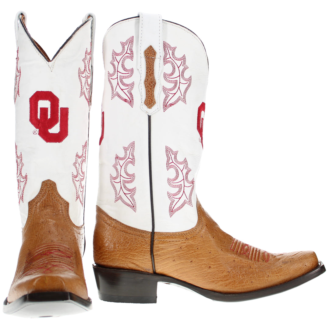 Men's University of Oklahoma Sooners Cowboy Boots | Tan Broad Square/JW toe Smooth Ostrich Boots | Officially Licensed | Brooks #select-a-toe_jw