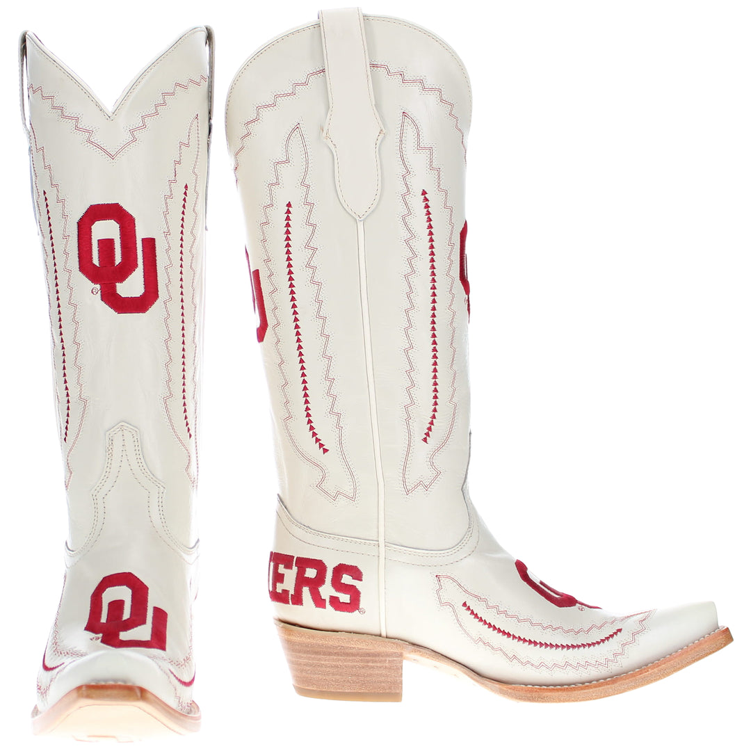 Women's University of Oklahoma Sooners Bone Snip Toe Cowgirl Boots Naomi by Vaccari