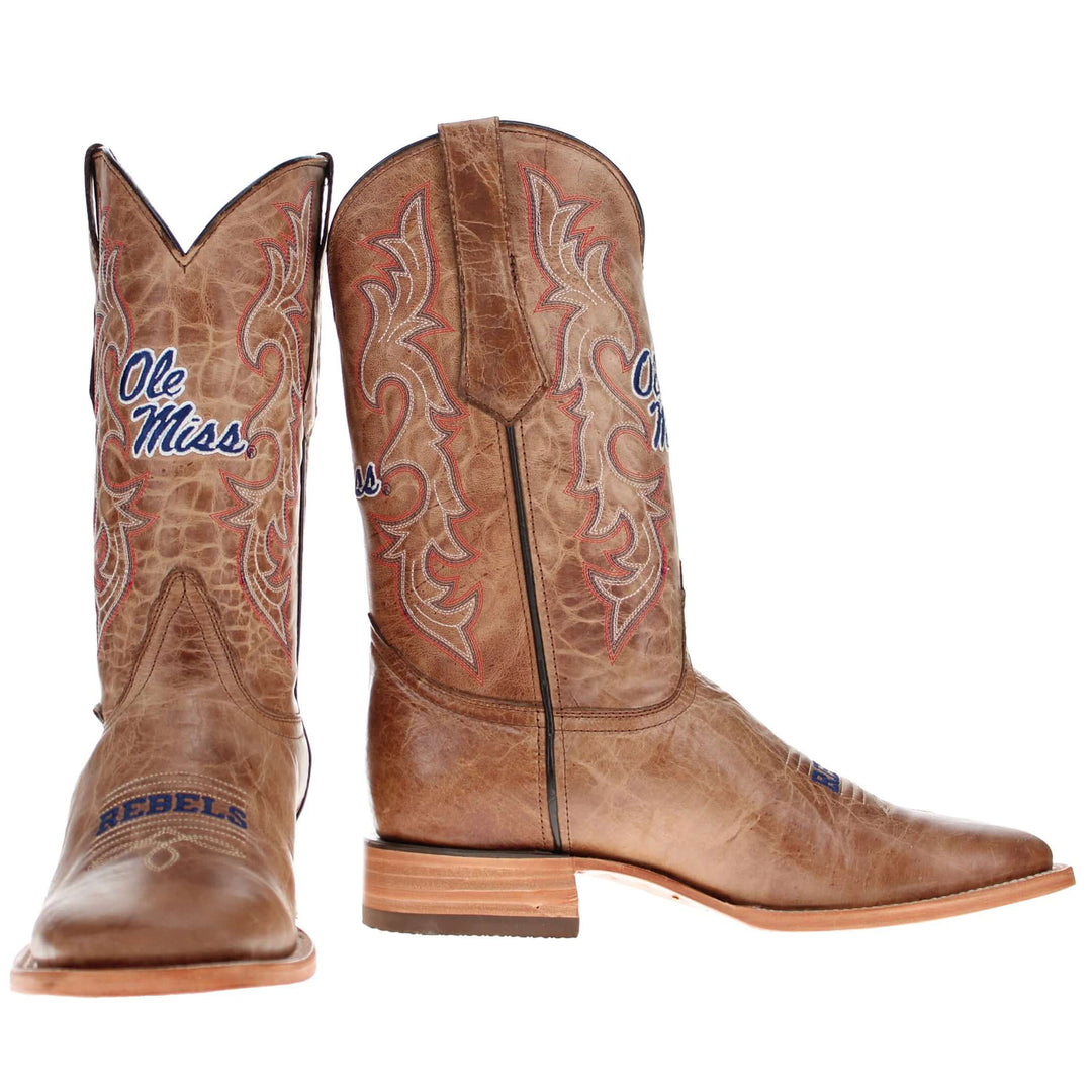 Men's Ole Miss Tan Square Toe Cowboy Boots by Vaccari