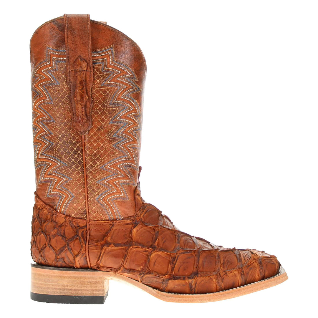 Mens Pecan Pirarucu Fish Leather Square Toe Cowboy Boots by Vaccari