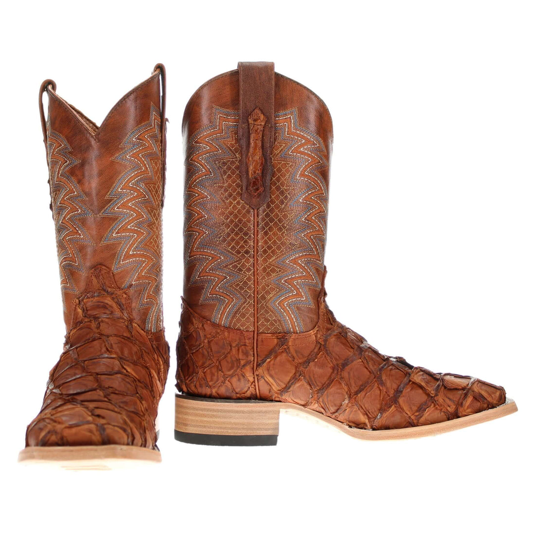 Mens Pecan Pirarucu Fish Leather Square Toe Cowboy Boots by Vaccari